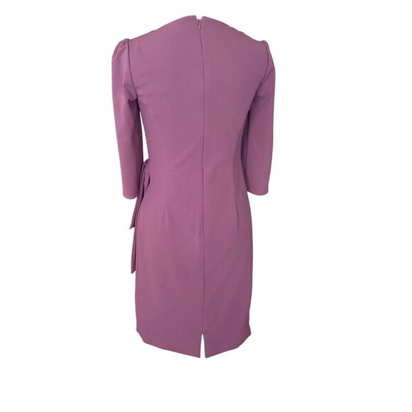 Oleg Cassini Mauve Sheath Dress Size 6 With Ruched Wrap Design & 3/4 Sleeves - Picture 4 of 6